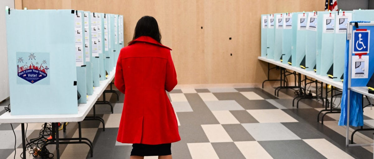 A voter prepares to cast a ballot on an electronic voting machine inside a vote center on Election Day during the Nevada 2024 presidential primary election in Las Vegas, Nevada, on February 6, 2024. (Photo by Patrick T. Fallon / AFP) (Photo by PATRICK T. FALLON/AFP via Getty Images)