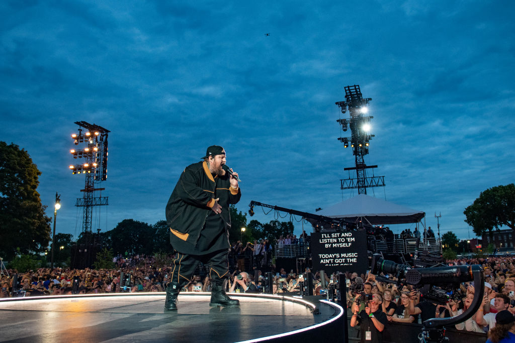 DETROIT, MICHIGAN - JUNE 06: Jelly Roll performs onstage at Live from Detroit: The Concert at Michigan Central" at Michigan Central Station on June 06, 2024 in Detroit, Michigan. (Photo by Aaron J. Thornton/Getty Images)