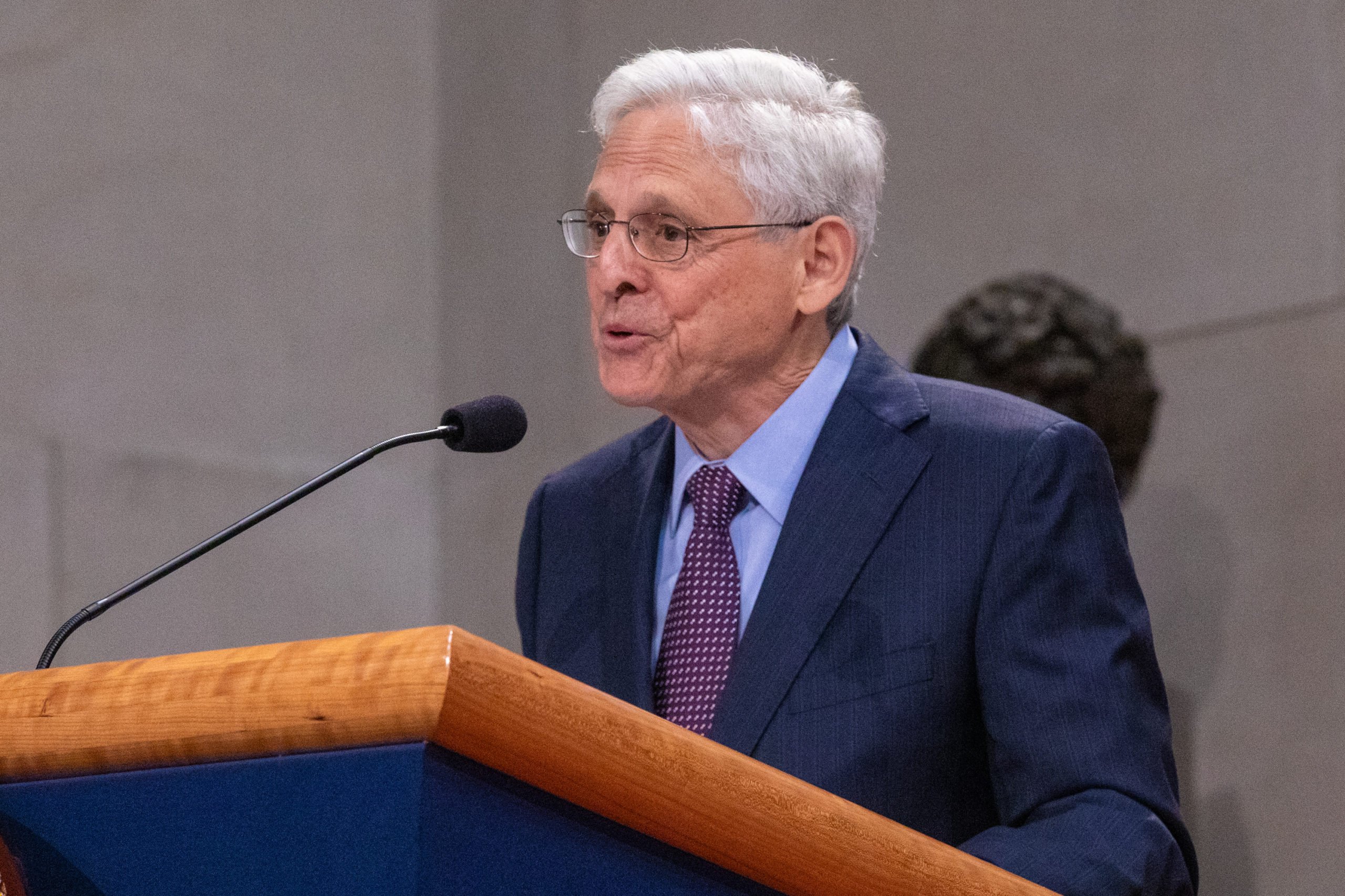 WASHINGTON, DC - JULY 9: US Attorney General Merrick Garland delivers remarks during the commemoration of the 60th anniversary of the 1964 Civil Rights Act at the US Department of Justice on July 9, 2024 in Washington, DC. The Act prohibits discrimination on the basis of race, color, religion, sex, or national origin. (Photo by Anna Rose Layden/Getty Images)