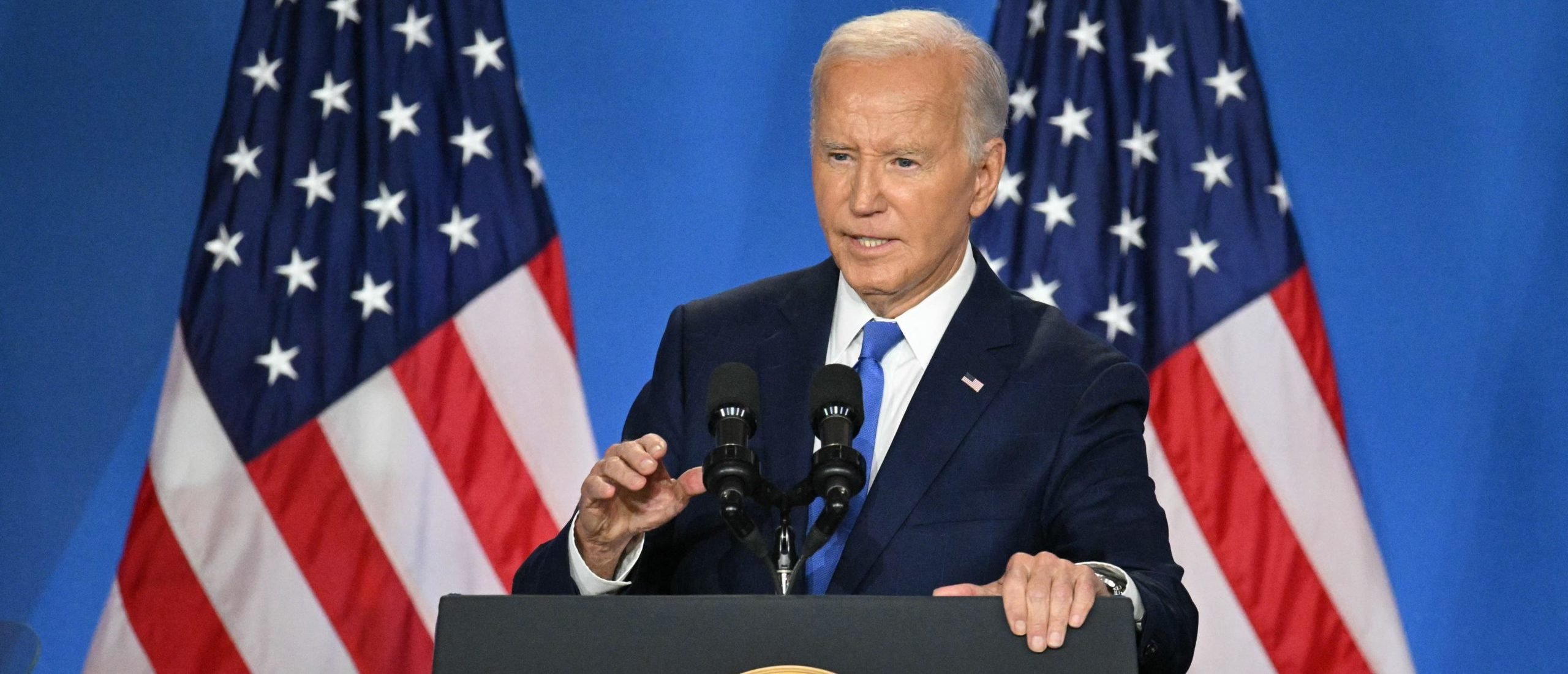 US President Joe Biden speaks during a press conference at the close of the 75th NATO Summit at the Walter E. Washington Convention Center in Washington, DC on July 11, 2024. (Photo by Mandel NGAN / AFP) (Photo by MANDEL NGAN/AFP via Getty Images)