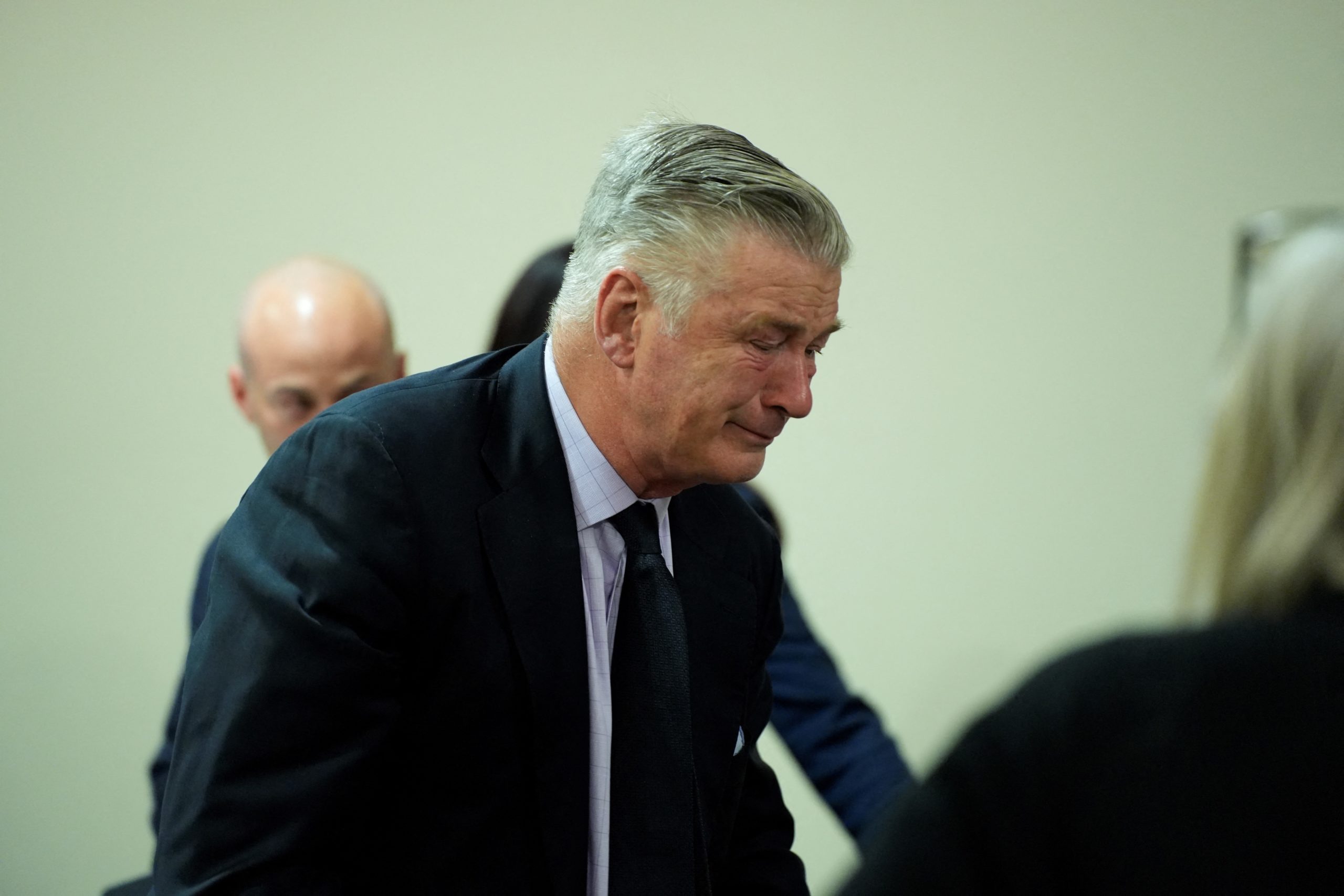TOPSHOT - Actor Alec Baldwin reacts during his trial on involuntary manslaughter at Santa Fe County District Court in Santa Fe, New Mexico, on July 12, 2024. In October 2021, on the New Mexico set of the Western movie "Rust," a gun pointed by Baldwin discharged a live round, killing the film's cinematographer Halyna Hutchins and wounding its director. (Photo by RAMSAY DE GIVE / POOL / AFP) (Photo by RAMSAY DE GIVE/POOL/AFP via Getty Images)