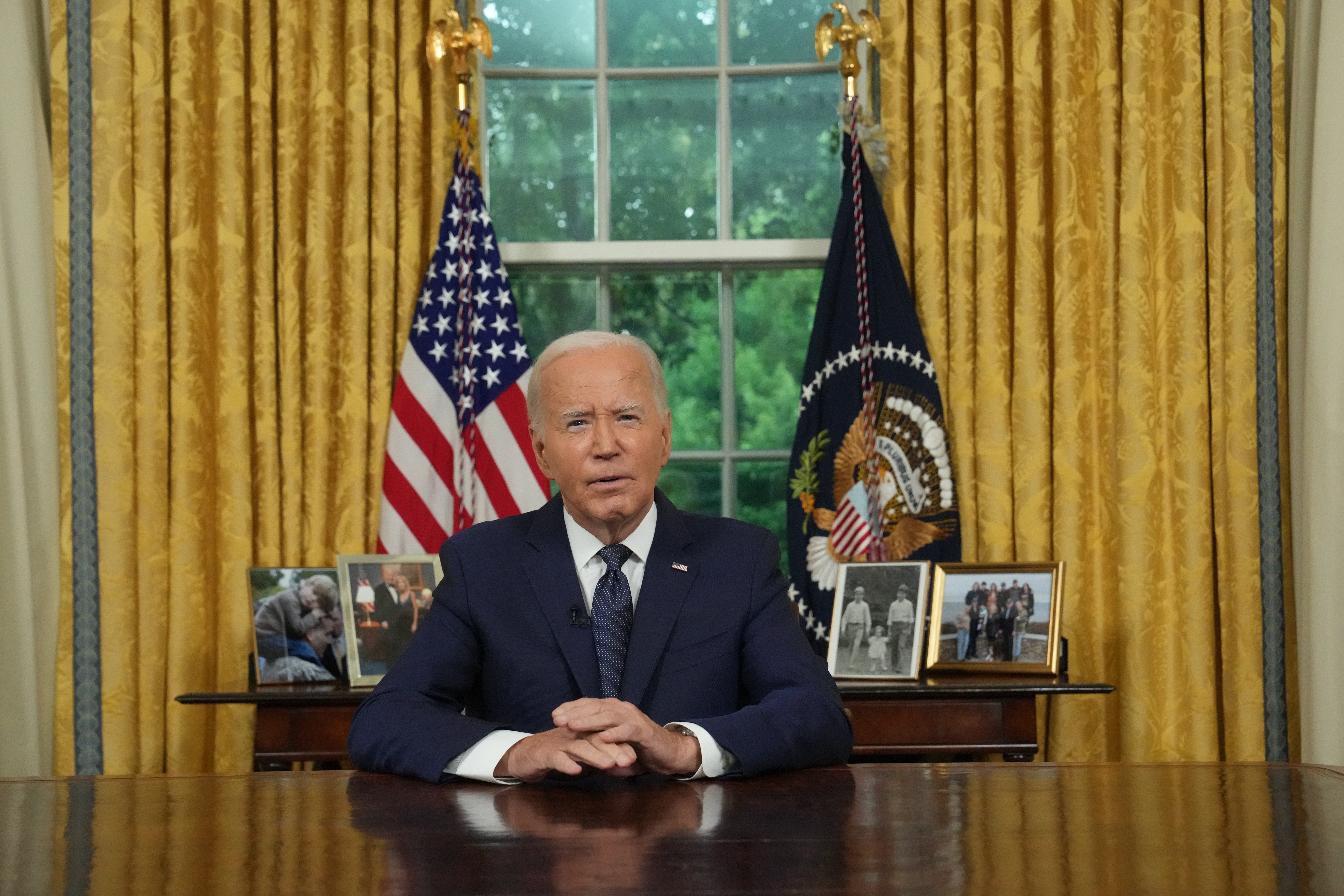 U.S. President Joe Biden delivers a nationally televised address from the Oval Office of the White House on July 15, 2024 in Washington, DC. (Photo by Erin Schaff-Pool/Getty Images)