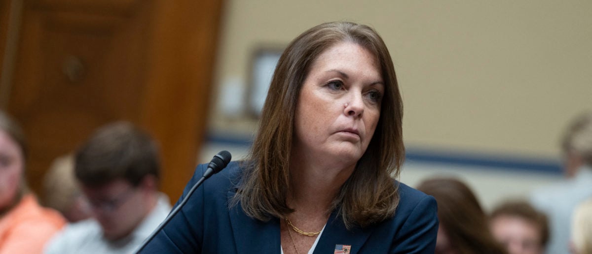 US Secret Service Director Kimberly Cheatle testifies during a House Oversight Committee hearing examining potential security failures surrounding the attempted assassination on former US President Donald Trump, on Capitol Hill in Washington, DC, July 22, 2024. The Secret Service has faced intense scrutiny since the July 13 shooting in Butler, Pennsylvania, during which a gunman opened fire on the Republican presidential candidate from an exposed rooftop some 150 yards (meters) away from the stage where Trump was speaking. (Photo by CHRIS KLEPONIS/AFP via Getty Images)