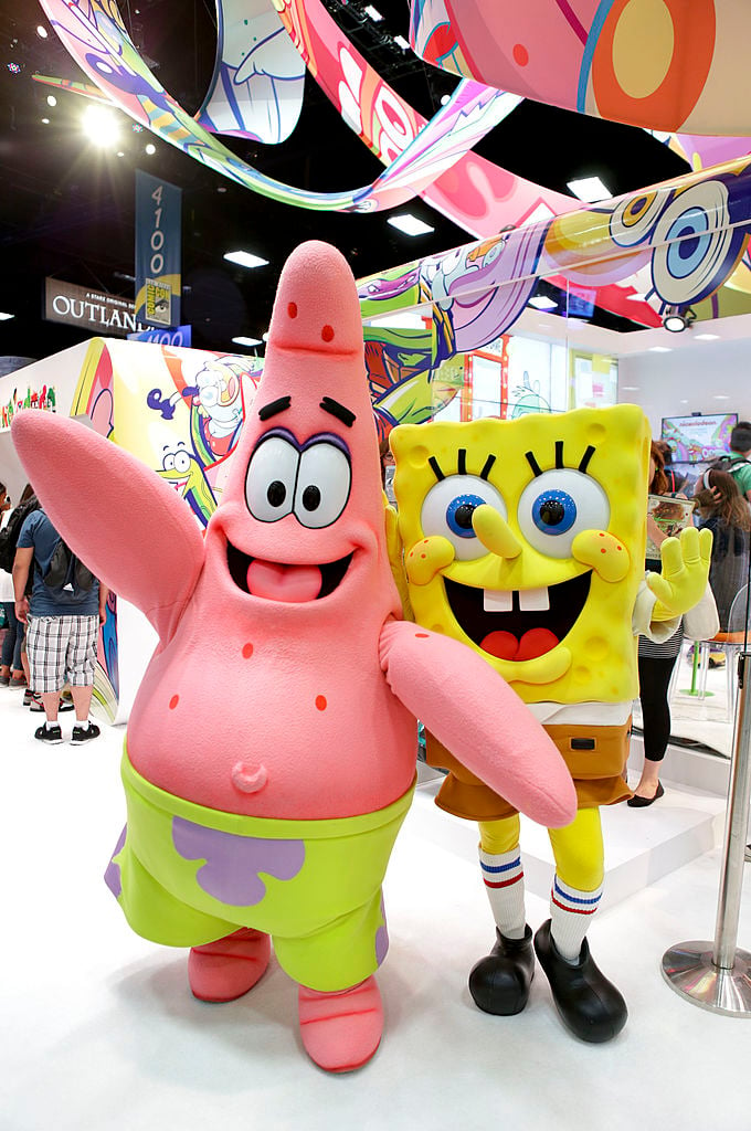 SAN DIEGO, CA - JULY 25: Patrick and SpongeBob pose at the Nickelodeon booth during the 2014 San Diego Comic-Con International - Day 3 on July 25, 2014 in San Diego, California. (Photo by Tiffany Rose/Getty Images for Nickelodeon)