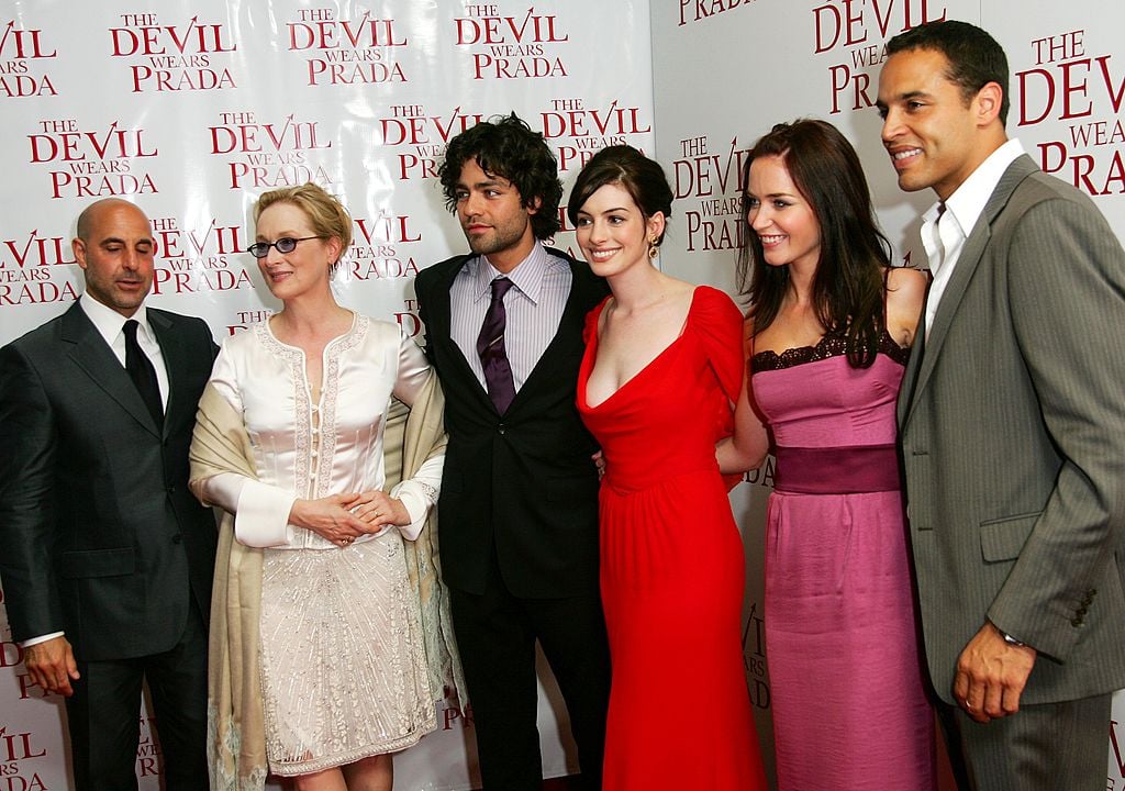 NEW YORK - JUNE 19: (L-R) Actors Stanley Tucci, Meryl Streep, Adrian Grenier, Anne Hathaway, Emily Blunt and Daniel Sunjata attend the 20th Century Fox premiere of The Devil Wears Prada at the Loews Lincoln Center Theatre on June 19, 2006 in New York City. (Photo by Evan Agostini/Getty Images)