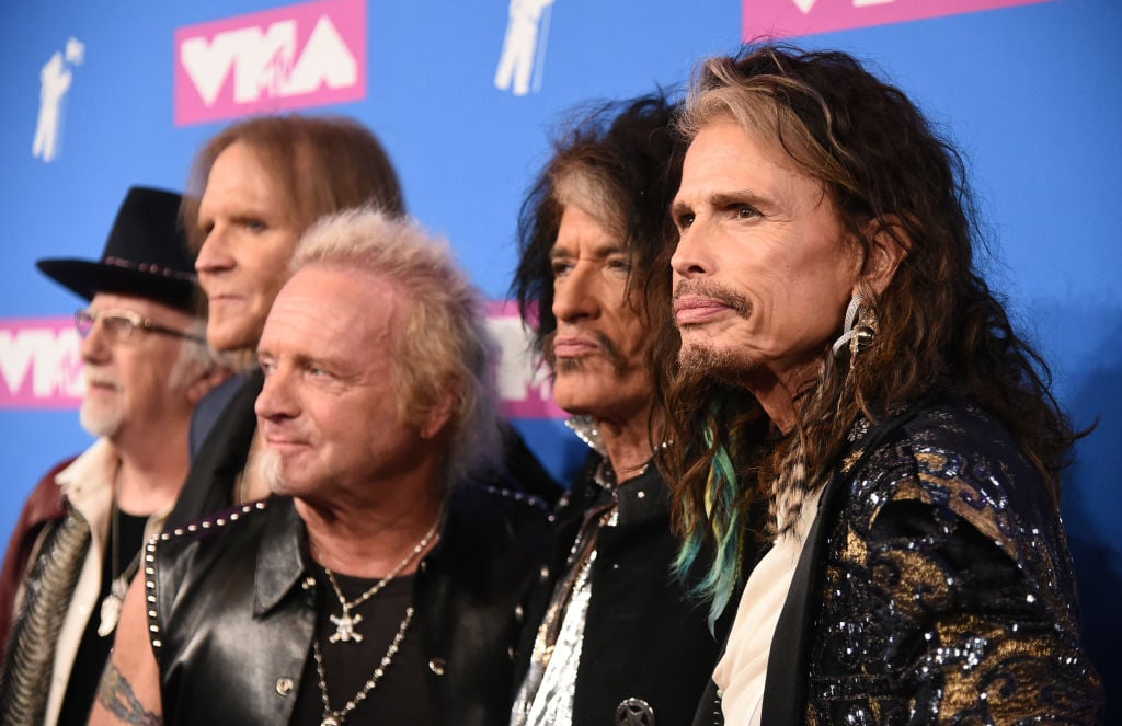 NEW YORK, NY - AUGUST 20: (L-R) Brad Whitford, Tom Hamilton, Joey Kramer, Joe Perry, and Steven Tyler of Aerosmith attend the 2018 MTV Video Music Awards at Radio City Music Hall on August 20, 2018 in New York City. (Photo by Mike Coppola/Getty Images for MTV)