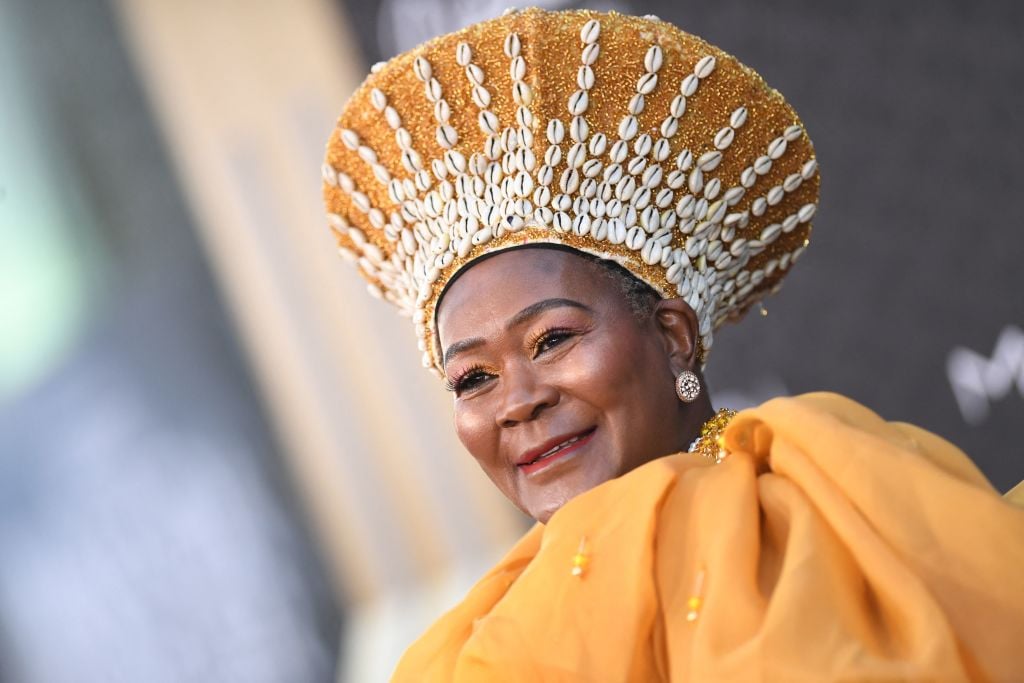 South African actress Connie Chiume arrives for the world premiere of Marvel Studios' "Black Panther: Wakanda Forever" at the Dolby Theatre in Hollywood, California, on October 26, 2022. (Photo by VALERIE MACON / AFP) (Photo by VALERIE MACON/AFP via Getty Images)