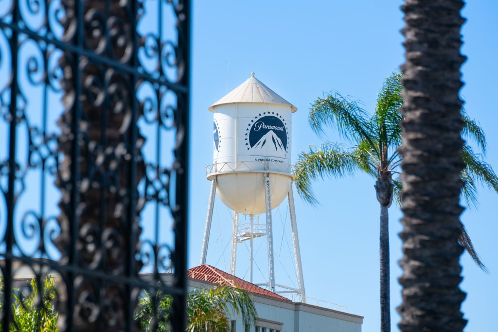 HOLLYWOOD, CA - JULY 14: General view of the Paramount Pictures water tower on the Paramount Studio lot amid the historic joint WGA & SAG-AFTRA writers and actors strike on July 14, 2023 in Hollywood, California. (Photo by AaronP/Bauer-Griffin/GC Images) Getty Images