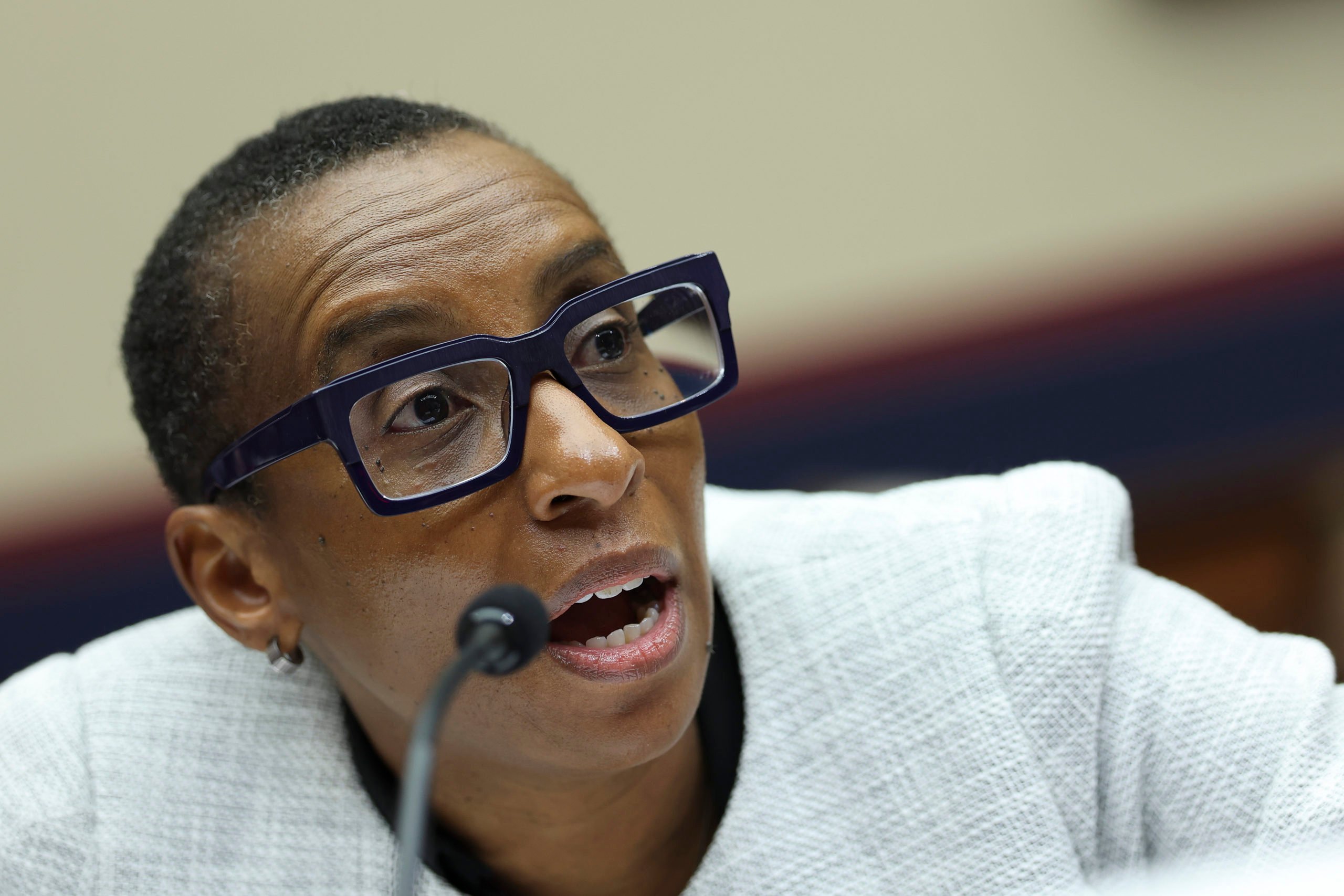 WASHINGTON, DC - DECEMBER 05: Dr. Claudine Gay, President of Harvard University, testifies before the House Education and Workforce Committee at the Rayburn House Office Building on December 05, 2023 in Washington, DC. The Committee held a hearing to investigate antisemitism on college campuses. Kevin Dietsch/Getty Images