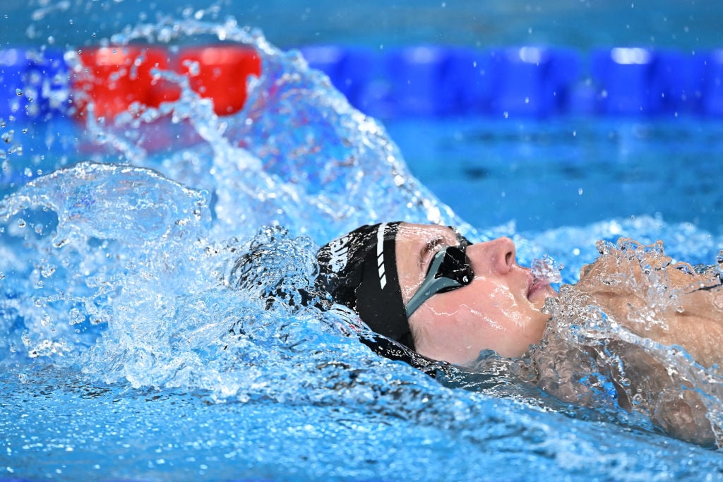 Slovakia's Tamara Potocka competes in a heat of the women's 200m individual medley swimming event during the 2024 World Aquatics Championships at Aspire Dome in Doha on February 11, 2024. (Photo by SEBASTIEN BOZON / AFP) (Photo by SEBASTIEN BOZON/AFP via Getty Images)