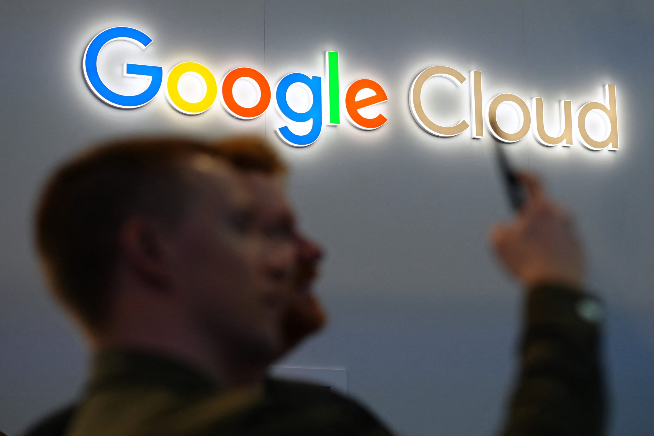 Google Cloud's logo is pictured at the Mobile World Congress (MWC), the telecom industry's biggest annual gathering. (Photo by PAU BARRENA/AFP via Getty Images)