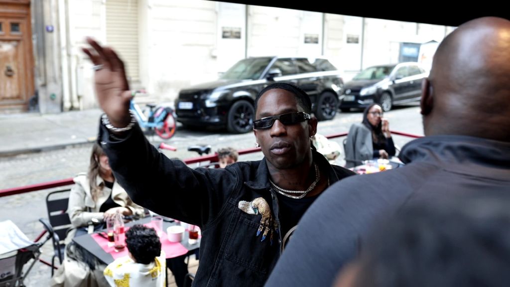 PARIS, FRANCE - APRIL 12: Travis Scott is seen arriving at Ferdi restaurant on April 12, 2024 in Paris, France. (Photo by MEGA/GC Images)