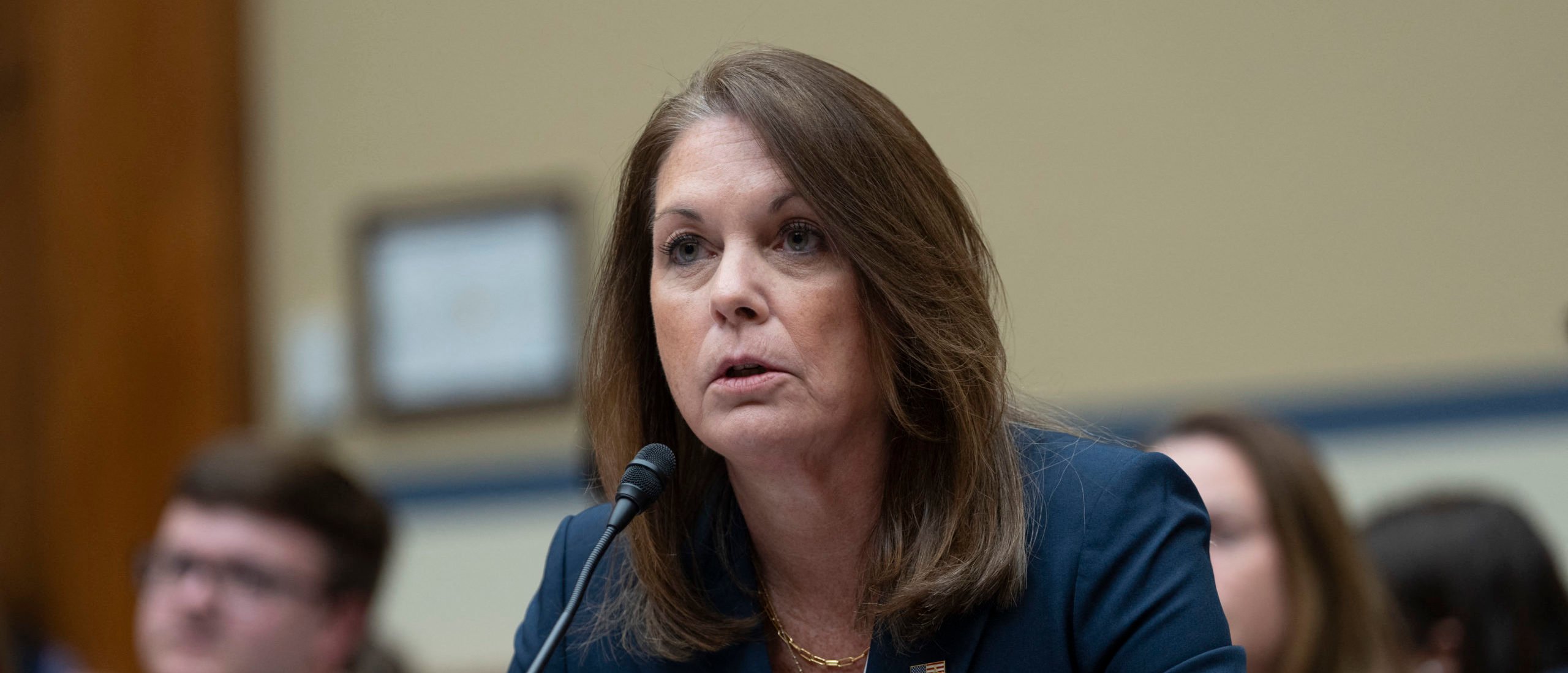 US Secret Service Director Kimberly Cheatle testifies during a House Oversight Committee hearing examining potential security failures surrounding the attempted assassination on former US President Donald Trump, on Capitol Hill in Washington, DC, July 22, 2024. The Secret Service has faced intense scrutiny since the July 13 shooting in Butler, Pennsylvania, during which a gunman opened fire on the Republican presidential candidate from an exposed rooftop some 150 yards (meters) away from the stage where Trump was speaking. (Photo by Chris Kleponis / AFP) (Photo by CHRIS KLEPONIS/AFP via Getty Images)