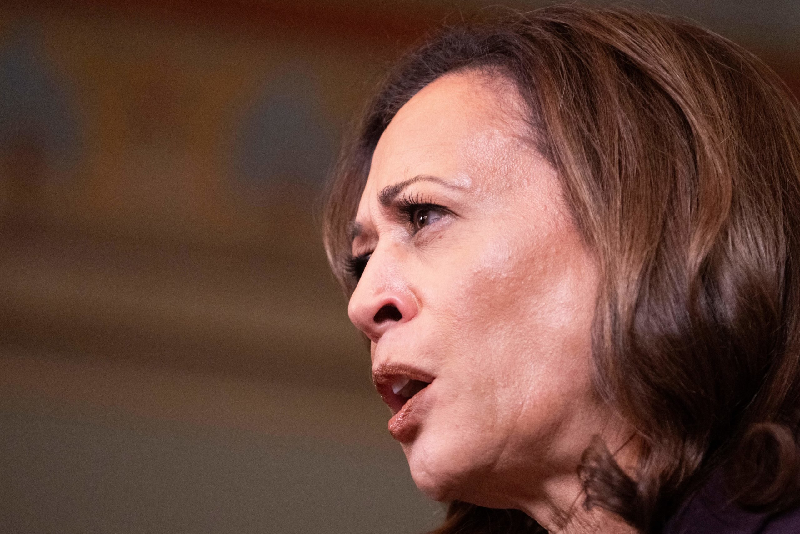 US Vice President Kamala Harris speaks to the press following a meeting with Israeli Prime Minister Benjamin Netanyahu in the Vice President's ceremonial office at the Eisenhower Executive Office Building in Washington, DC, on July 25, 2024. (Photo by ROBERTO SCHMIDT/AFP via Getty Images)