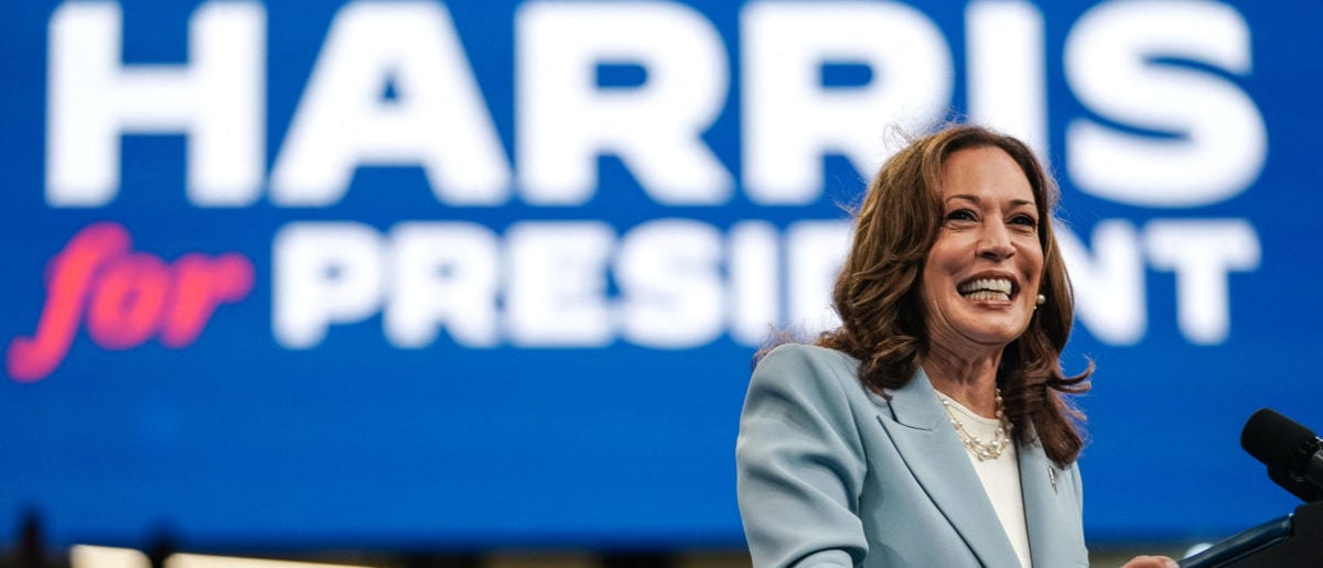 TOPSHOT - US Vice President and 2024 Democratic presidential candidate Kamala Harris speaks at a campaign rally in Atlanta, Georgia, on July 30, 2024. (Photo by ELIJAH NOUVELAGE/AFP via Getty Images)