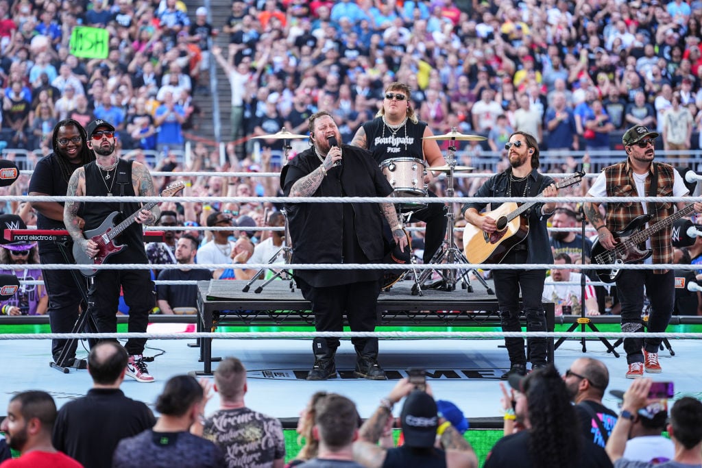 CLEVELAND, OHIO - AUGUST 3: Jelly Roll performs during WWE SummerSlam 2024 at Cleveland Browns Stadium on August 3, 2024 in Cleveland, Ohio. (Photo by WWE/Getty Images)