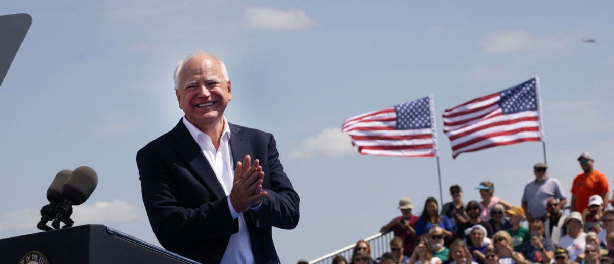 EAU CLAIRE, WISCONSIN - AUGUST 07: Democratic vice presidential candidate, Minnesota Gov. Tim Walz speaks at a campaign rally where he appeared with his running mate Vice President Kamala Harris on August 7, 2024 in Eau Claire, Wisconsin. Later today they are scheduled to host a rally in Michigan. (Photo by Scott Olson/Getty Images)