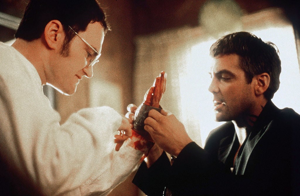 American actors Quentin Tarantino and George Clooney on the set of From Dusk Till Dawn, directed and produced by Robert Rodriguez. (Photo by Dimension Films/Miramax/Sunset Boulevard/Corbis via Getty Images)