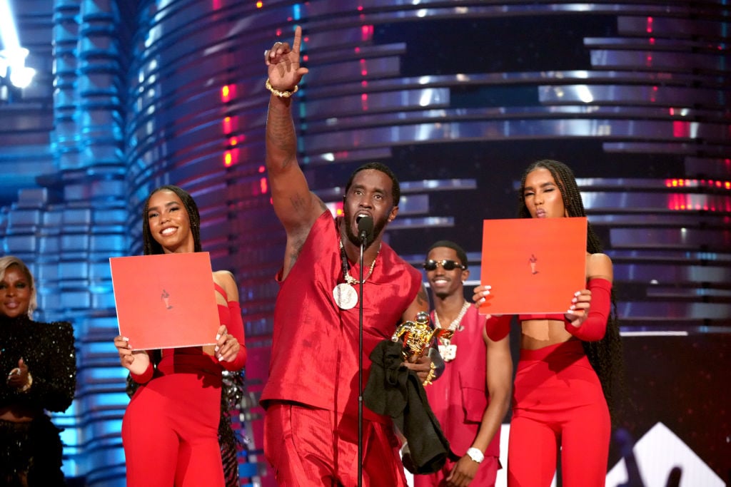 NEWARK, NEW JERSEY - SEPTEMBER 12: Diddy accepts the Global Icon Award onstage during the 2023 MTV Video Music Awards at Prudential Center on September 12, 2023 in Newark, New Jersey. (Photo by Jeff Kravitz/Getty Images for MTV)