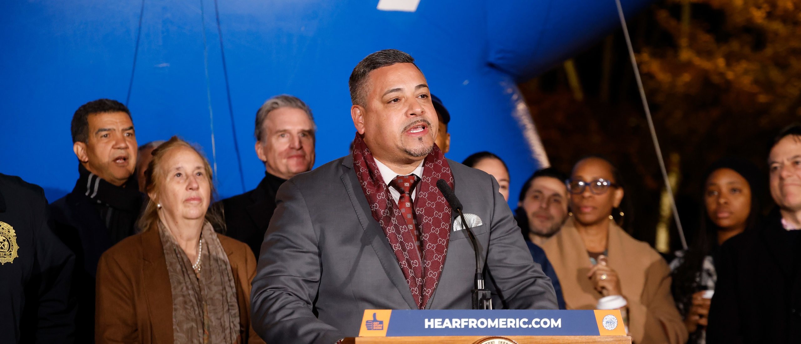 Edward A. Caban speaks during a press conference on the 2023 Macy's Thanksgiving Day Parade at Inflation Eve at American Museum of Natural History on November 22, 2023 in New York City. (Photo by Taylor Hill/Getty Images)