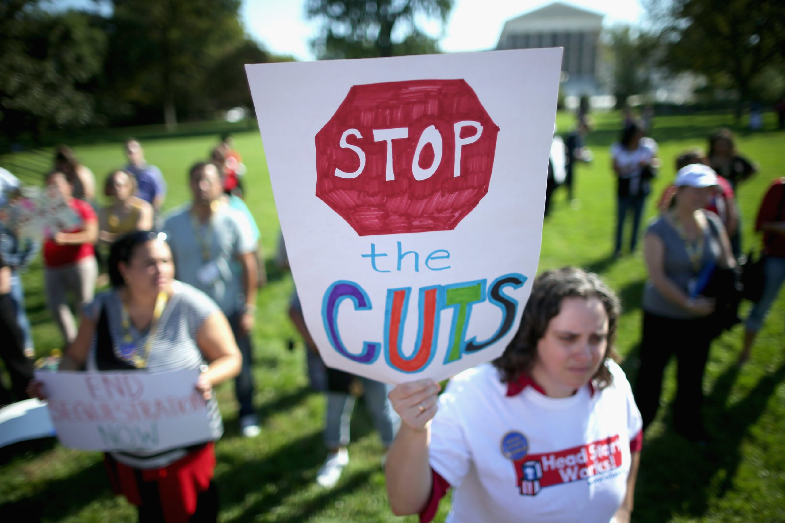 WASHINGTON, DC - OCTOBER 02: Supporters of the Head Start Program and members of Congress rally to call for an end to the partial federal government shut down and fund the comprehensive education, health and nutrition service for low-income children and their families outside the U.S. Capitol October 2, 2013 in Washington, DC. The federal government is in the second day of a partial shutdown after House Republicans and Senate Democrats refused to agree on a budget. (Photo by Chip Somodevilla/Getty Images)