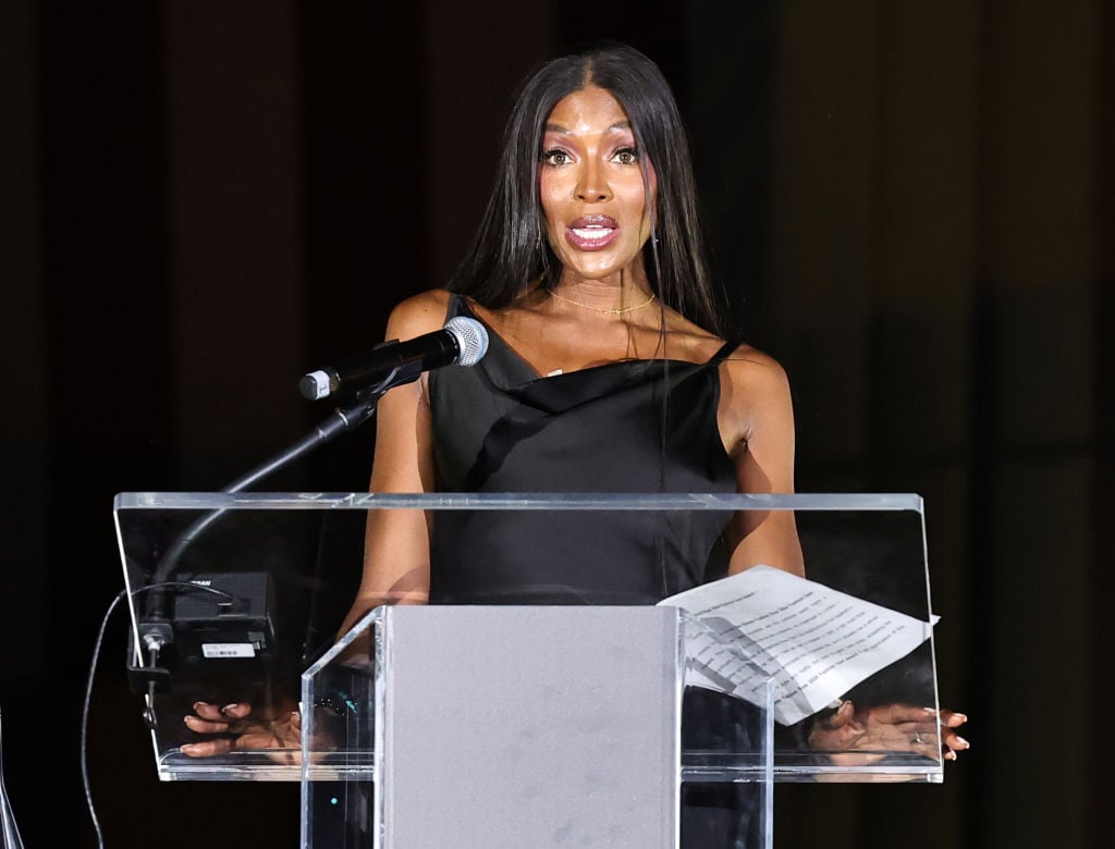 NEW YORK, NEW YORK - SEPTEMBER 03: Naomi Campbell speaks during the 17th Annual Harlem's Fashion Row Fashion Show & Style Awards on September 03, 2024 in New York City. (Photo by Theo Wargo/Getty Images)