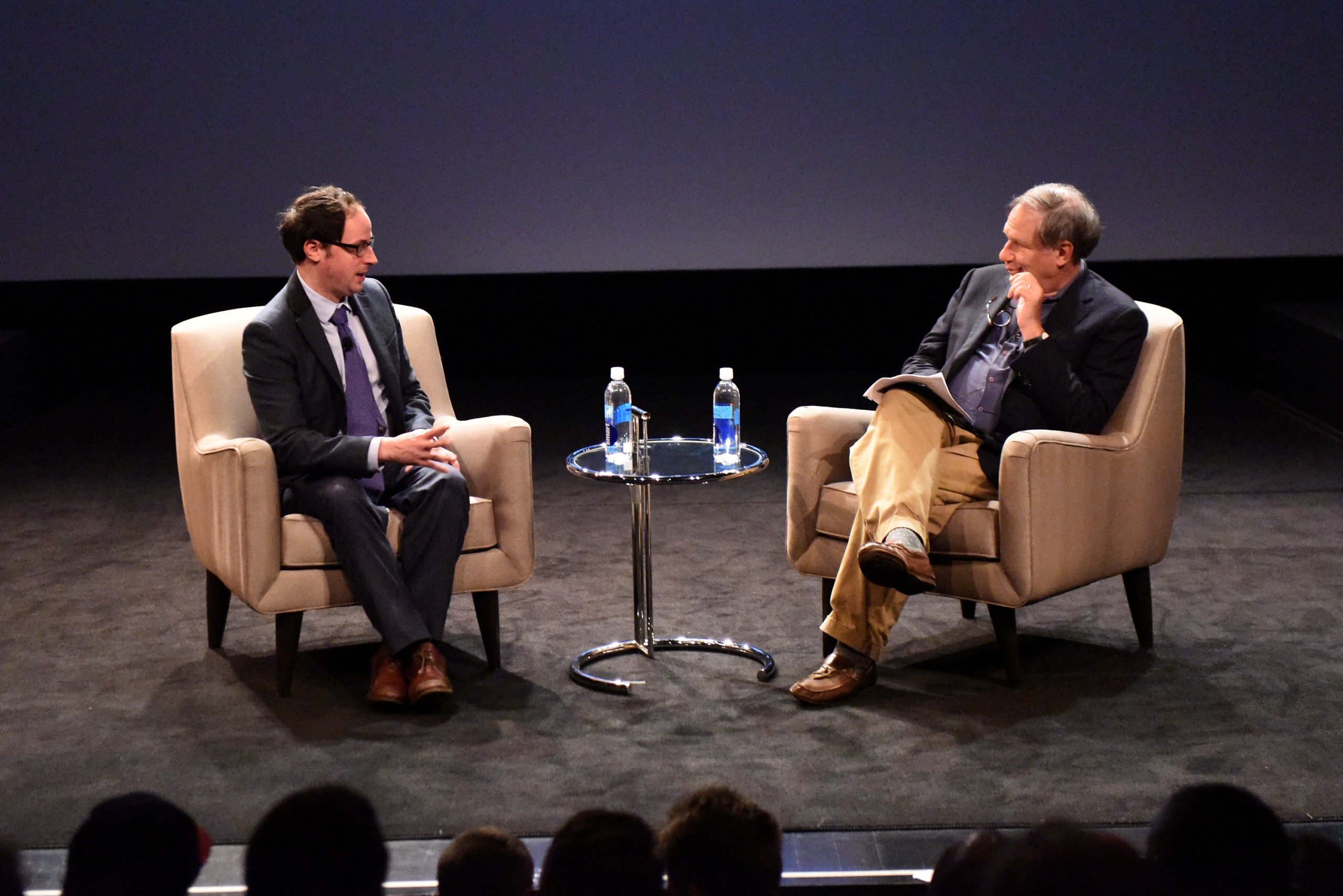 Nate Silver (L) and Robert Krulwich speak onstage at Tribeca Talks / ESPN Sports Film Festival: Data Lab for Storytelling during the 2015 Tribeca Film Festival at Spring Studio on April 20, 2015 in New York City. (Photo by Dave Kotinsky/Getty Images for the 2015 Tribeca Film Festival)