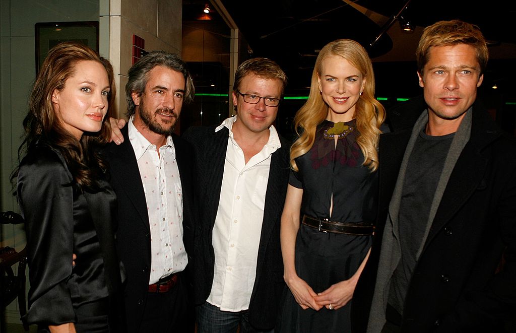 WEST HOLLYWOOD, CA - JANUARY 08: Actress Angelina Jolie, associate producer Dermot Mulroney, co-producer Eric Gilliland, actress Nicole Kidman and executive producer Brad Pitt arrive at Newmarket Films premiere of "God Grew Tired of Us" at the Pacific Design Center on January 8, 2007 in West Hollywood, California. (Photo by Kevin Winter/Getty Images)